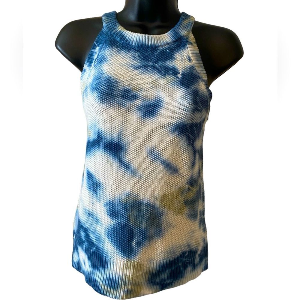 Threads 4 thought Maresia feather rib tank in tie dye blue & white NWT size S.